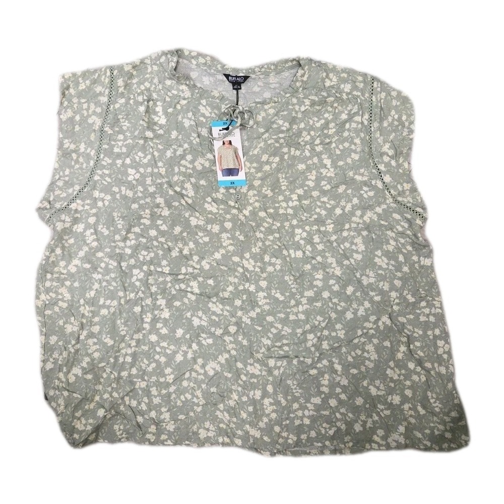 Buffalo Womens Blouse Top‎ Green 2X